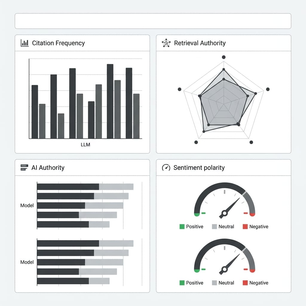 Analytics dashboard showing LLM citation frequency metrics and retrieval data