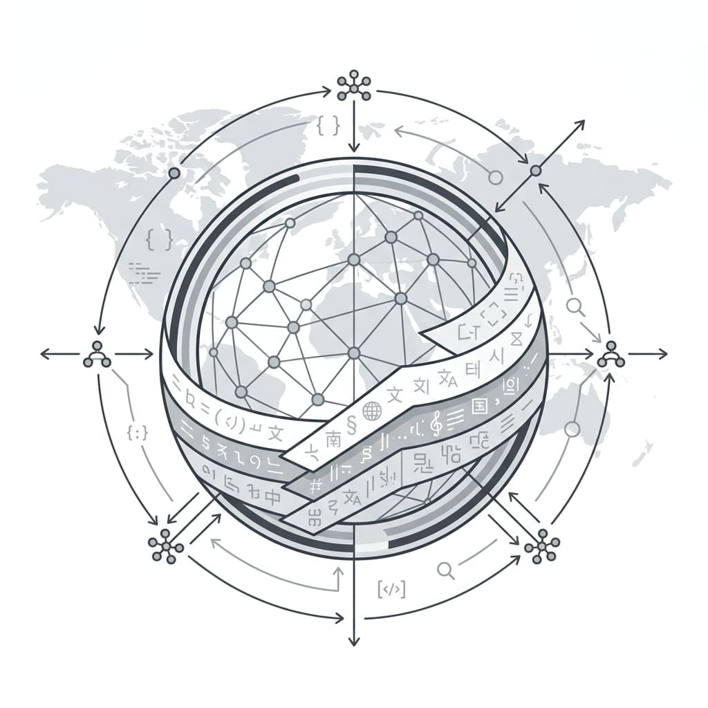 World map with data connections representing multilingual LLM corpus stratification
